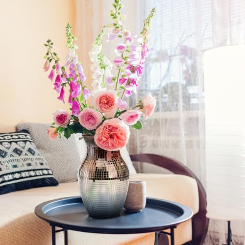 SOUJOY Disco Vase, Silver Mosaic Mirror Vase for Centerpiece, Handmade Glass Bud Vase for Wedding Flower Arrangeme, Living Room, Kitchen, Home Decor - Image 5