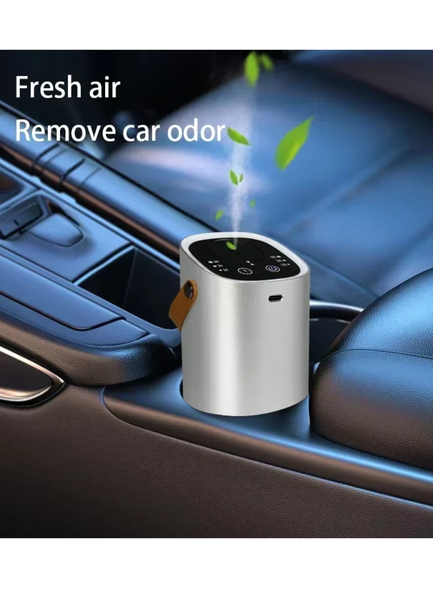 Portable USB Car Aromatherapy Diffuser Silver, Intelligent Touch Screen, Waterless Aroma Machine for Automatic Relaxation, Car Charger Compatible, Compact Design for Easy Use
