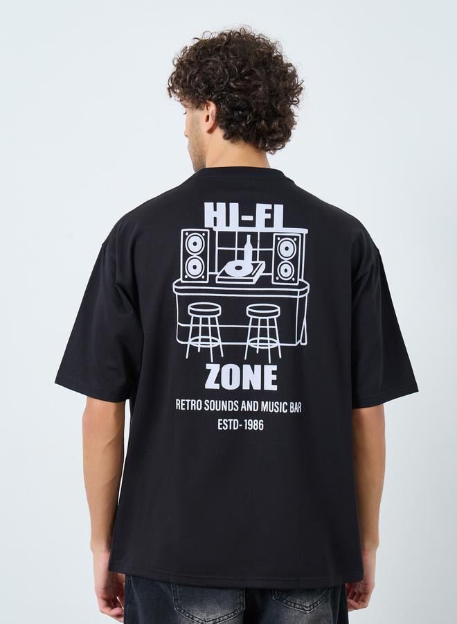 Styli Black Graphic Print Oversized Crew Neck T-Shirt - Image 4