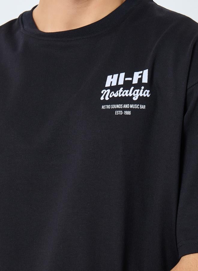 Styli Black Graphic Print Oversized Crew Neck T-Shirt - Image 3