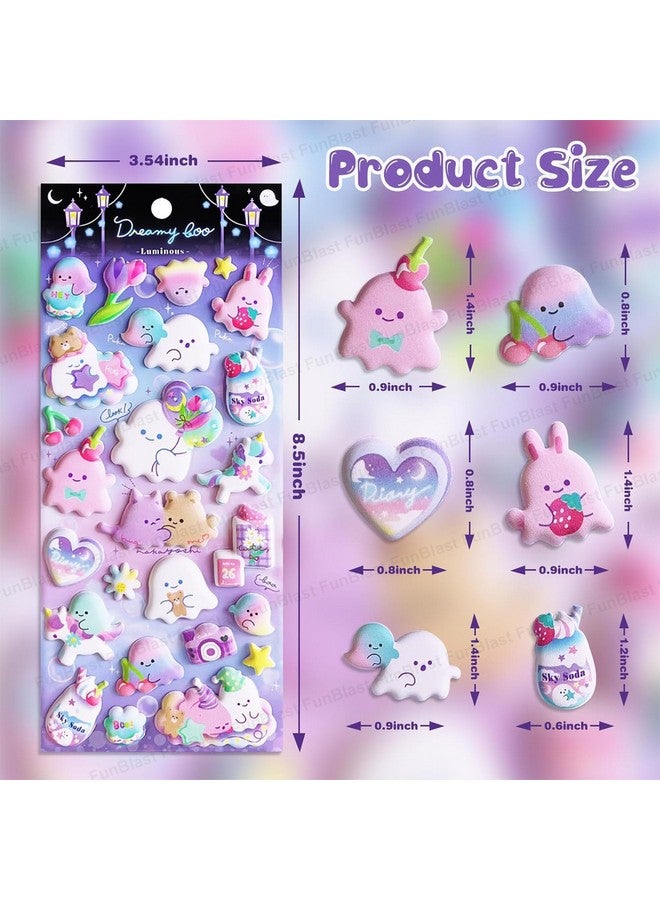 فنبلاست مجموعة ملصقات فن بلاست كاواي، 4 ورقات، أكثر من 80 قطعة منفوخة للأطفال، ملصقات ثلاثية الأبعاد للبنات، ملصقات جمالية، ملصقات لطيفة، ملصقات جدارية ذاتية اللصق من الفوم، 9 سم - Image 5