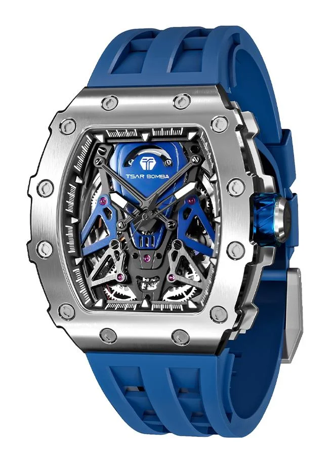 TSAR BOMBA Elemental Series 43mm Automatic Men's Watch with Blue Silicone Strap