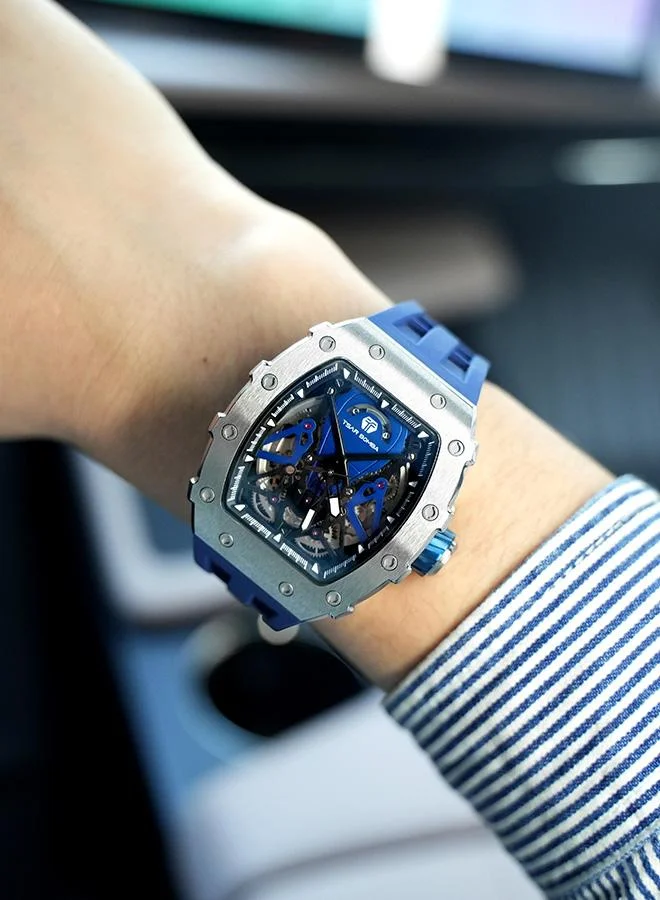 TSAR BOMBA Elemental Series 43mm Automatic Men's Watch with Blue Silicone Strap