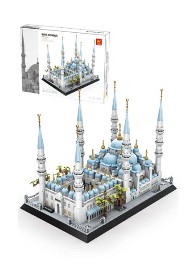 مجموعة قطع بناء المسجد الأزرق في اسطنبول – 1129 قطعة طقم نموذج معماري للبالغين والأطفال، لعبة بناء معلم ثقافي ثلاثي الأبعاد، طقم عرض تعليمي