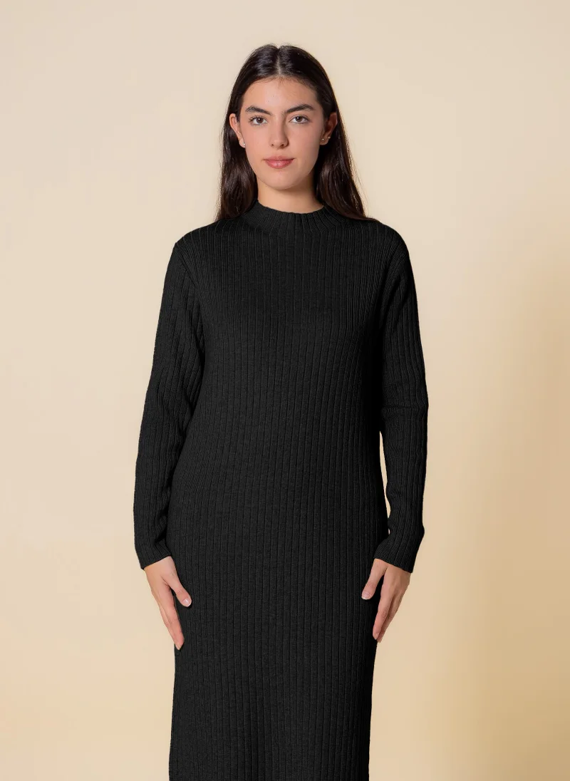 SHAPES HIGH NECK RIBBED MIDI DRESS