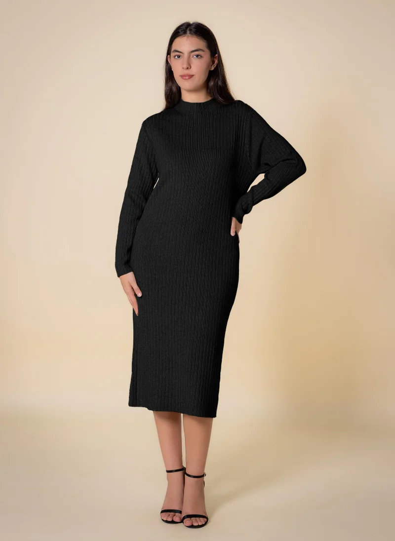 SHAPES HIGH NECK RIBBED MIDI DRESS