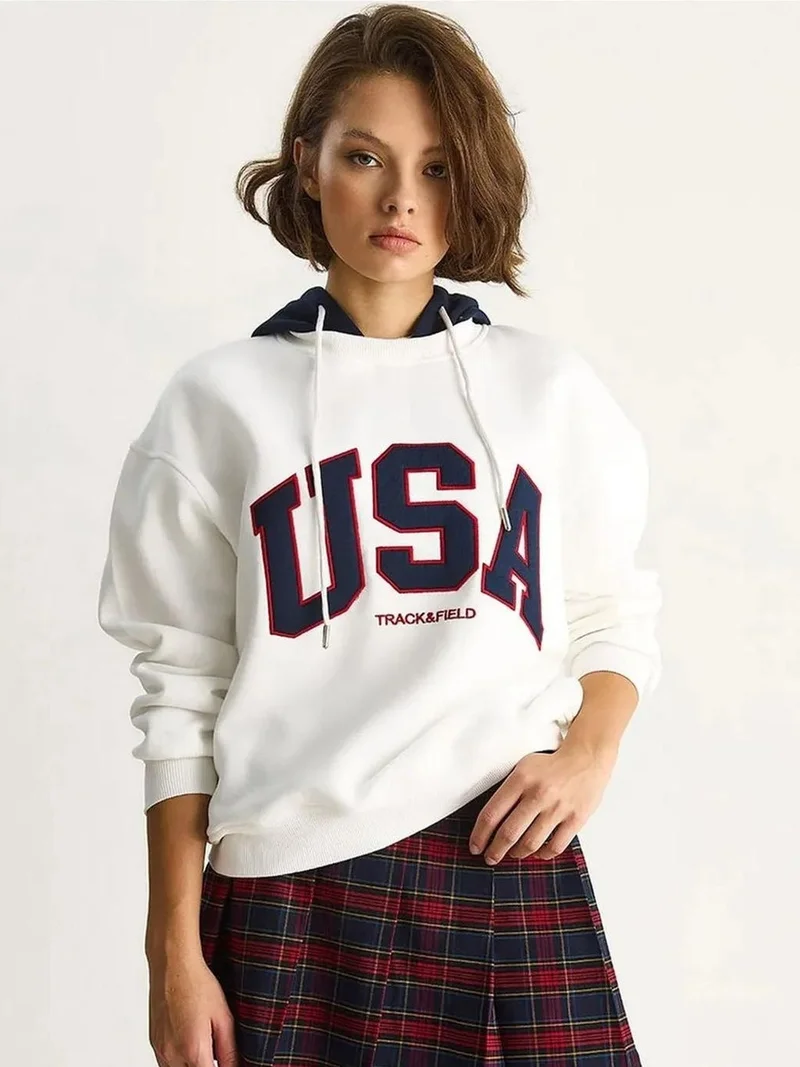 Bianco Lucci LUCCI Hooded Oversized Printed Sweatshirt