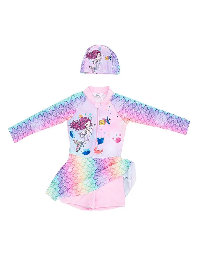 babyqlo Rainbow Mermaid 2 Pc Swimsuit Dress for Girls