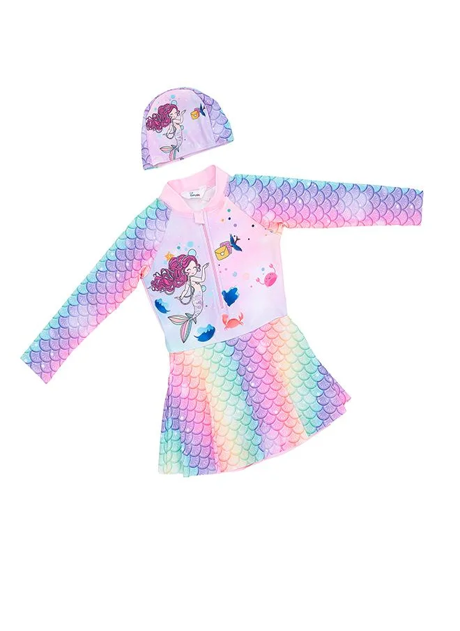 babyqlo Rainbow Mermaid 2 Pc Swimsuit Dress for Girls