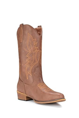 IUV Women's Brown Cowboy Boots, Size 6.5, Mid-Calf, Waterproof, Pointy Toe, 2" Heel - Image 1