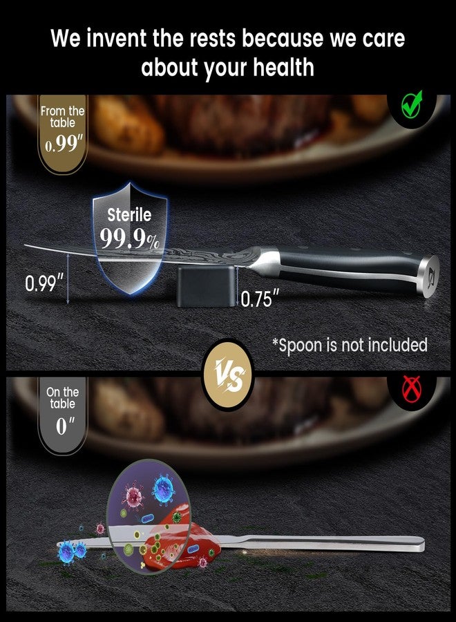 مجموعة سكاكين شرائح اللحم من كوكوس إيد، 6 قطع، 4.8 بوصة، غير مسننة، حادة كشفرة الحلاقة، متينة، مع مسند، مصنوعة من الفولاذ المقاوم للصدأ الألماني بنمط دمشقي، قطعة واحدة، مقاومة للصدأ وسهلة الصيانة - Image 2