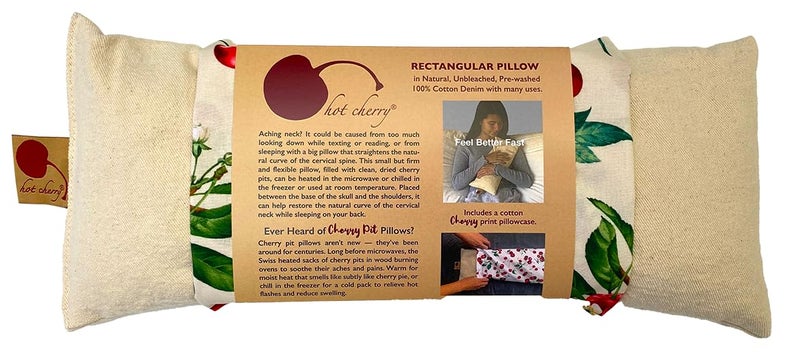 Hot Cherry Cervical/Rectangular Pillow, Natural Denim, w/Cherry case Cherry Pit-Stone, Hot/Cold, Moist Heat Pack, Pain Relief, Microwavable-Washable - Image 1