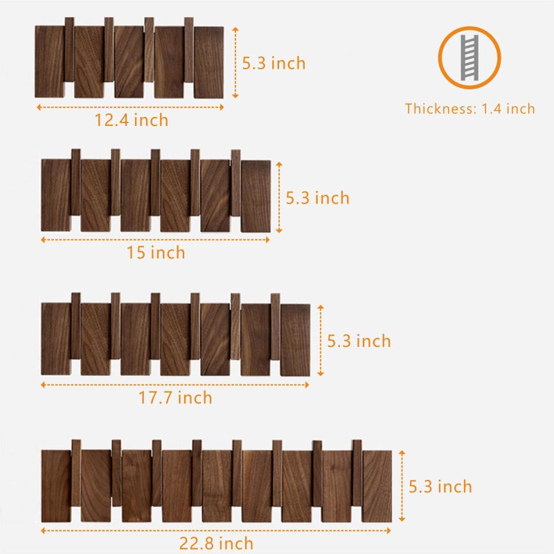 QUELLANCE Wood Coat Rack Wall Mount, Coat Hooks Hanger Wall Mounted, Heavy Duty Wall Coat Rack with 6 Hooks for Hanging Coats/Keys/Hats/Robe&Towels/Plants/Bags, Walnut - Image 2