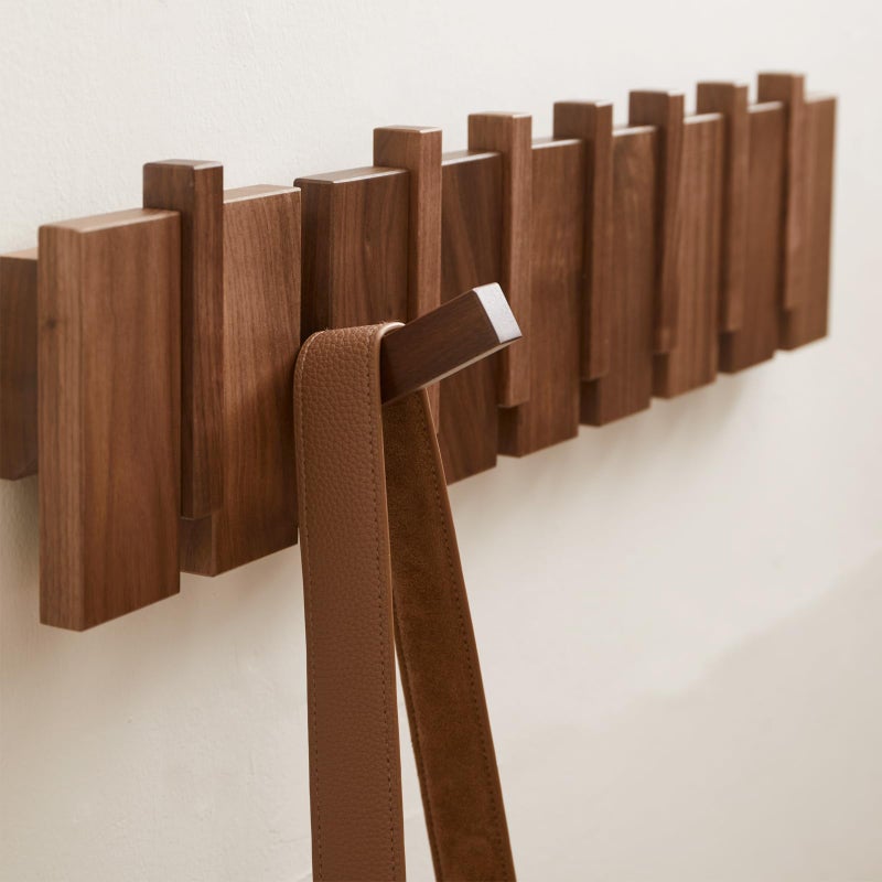 QUELLANCE Wood Coat Rack Wall Mount, Coat Hooks Hanger Wall Mounted, Heavy Duty Wall Coat Rack with 6 Hooks for Hanging Coats/Keys/Hats/Robe&Towels/Plants/Bags, Walnut - Image 3