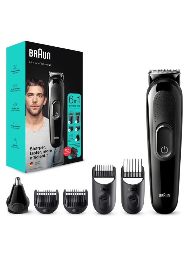 BRAUN 6 In 1 Face And Head Multi Grooming Kit , MGK3220, Black Black - New Package - Image 1