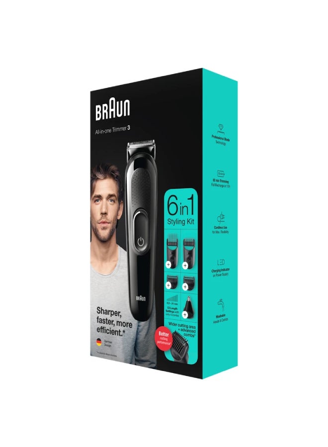 BRAUN 6 In 1 Face And Head Multi Grooming Kit , MGK3220, Black Black - New Package - Image 2