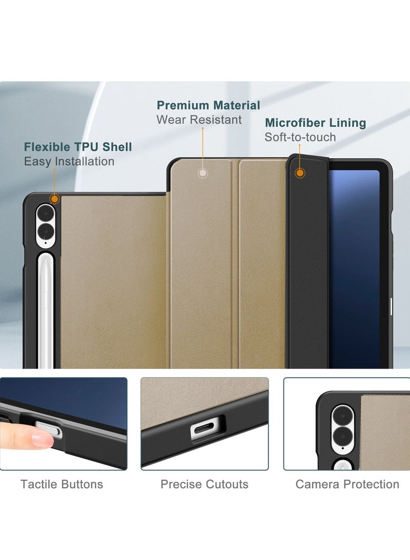 دبليو تيك غطاء حماية ذكي قابل للطي التلقائي/النوم التلقائي من الجلد لهاتف سامسونج جالاكسي تاب S9 FE Plus 5G 2023 (X616B, X610) مقاس 12.4 بوصة ذهبي - Image 5