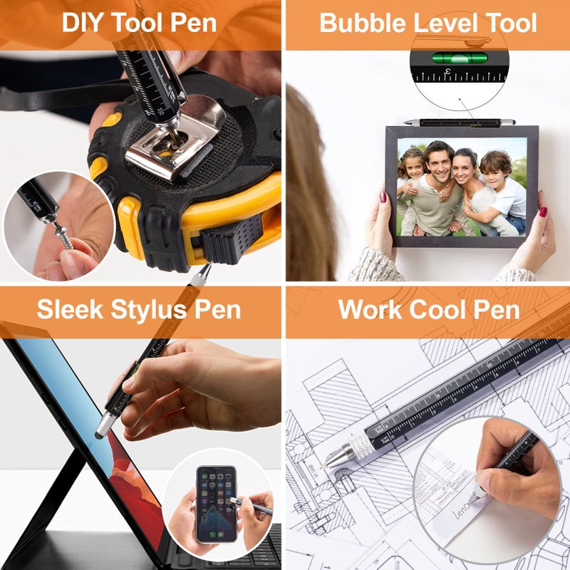 VIBELITE Magnetic Pickup Tool and 6 in 1 Multitool Pen with Touch Screen Stylus, Rulers, Bubble Level, Flathead, Phillips Screwdriver, Ballpoint Pen, Birthday Gifts for Men, Husband, Boyfriend, 2 Pack - Image 5