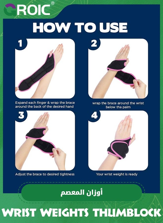 GROIC 1 Pairs Wrist Weights 1 LB Set, Thumblock Arm Weight for Women and Men, Ankle Arm Weights Set for Walking Running Weightlifting Training Gymnastic Aerobic Jogging (Pink) - Image 3
