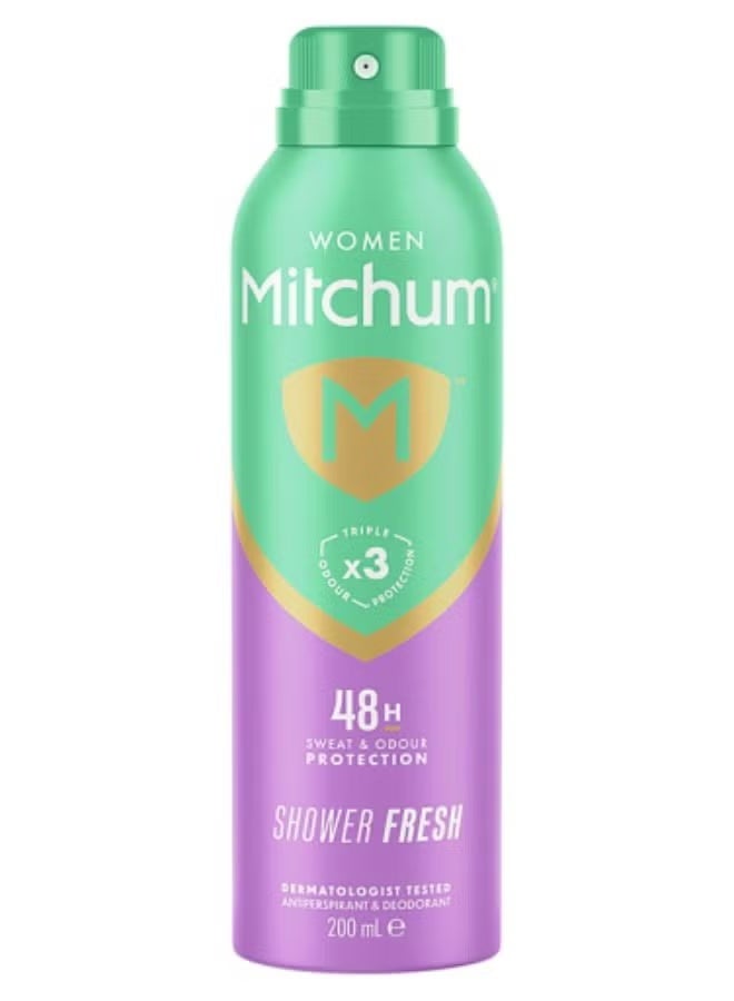 Women Triple Odor Defense 48HR Protection Aerosol Deodorant & Anti-Perspirant Shower Fresh 200 ml