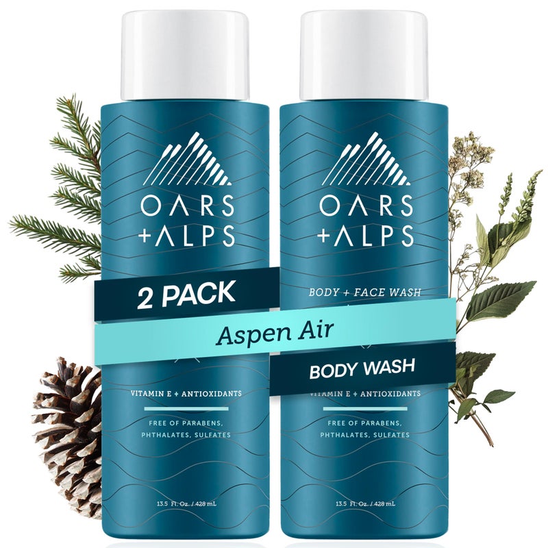 Oars + Alps Body and Face Wash for Men, Mens Body Wash & Face Cleanser with Vitamin E and Antioxidants, Moisturizing, Hydrating, Paraben & Sulfate Free Cleanser, Aspen Air, 2pk - Image 1