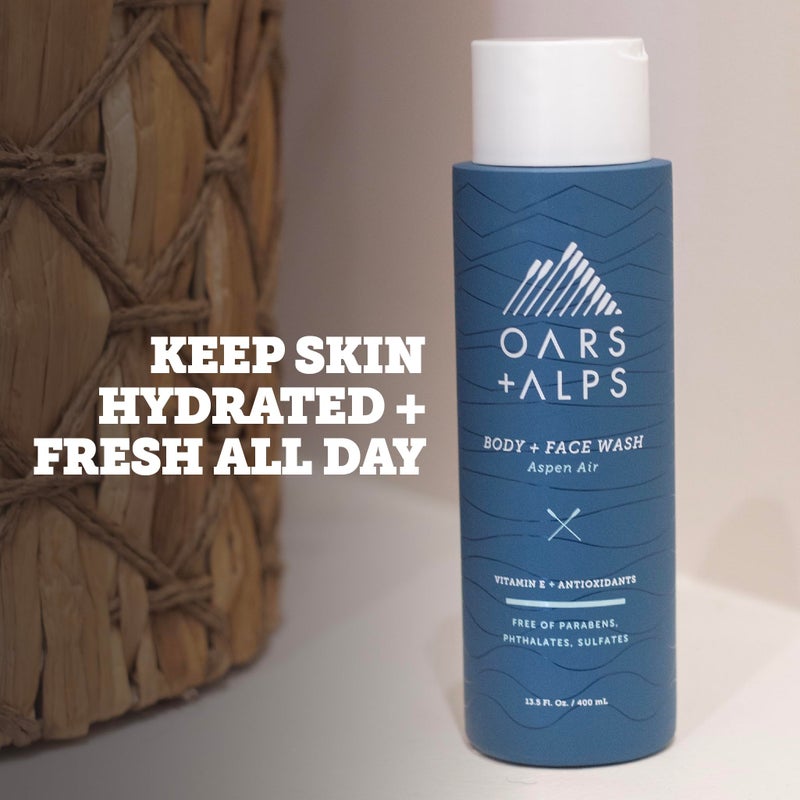 Oars + Alps Body and Face Wash for Men, Mens Body Wash & Face Cleanser with Vitamin E and Antioxidants, Moisturizing, Hydrating, Paraben & Sulfate Free Cleanser, Aspen Air, 2pk - Image 2