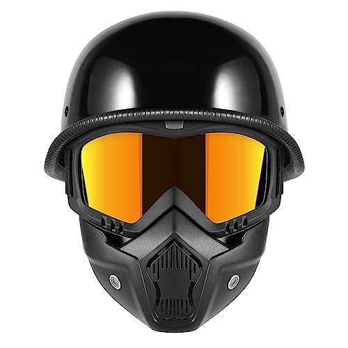 TRUSTERTHEE Motorcycle Half Helmets with Face Shield, German Style Motorcycle Helmet for Adult Men Women, DOT Approved Retro Half Shell Helmet for Moped Cruiser Scooter (Medium, 2Bright Black) - Image 1