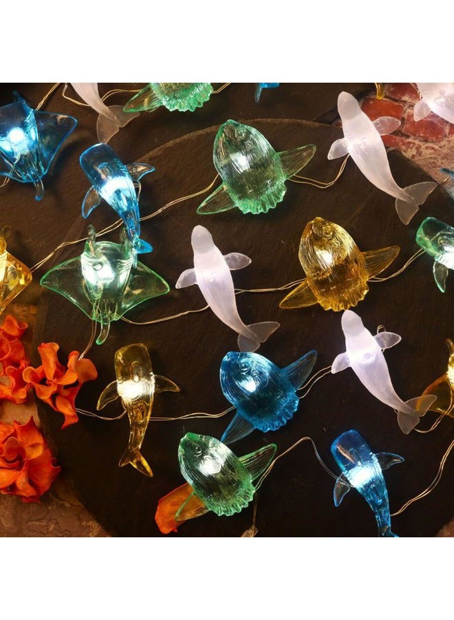 JASHIKA Ocean Themed Marine Life Fairy String Lights, Nautical Décor Beluga Manta Ray Sunfish Whale Shark Cute Decorative Lights USB Operated 30 LEDs 10ft for Bedroom Christmas Tree Ornaments Holiday Party - Image 3