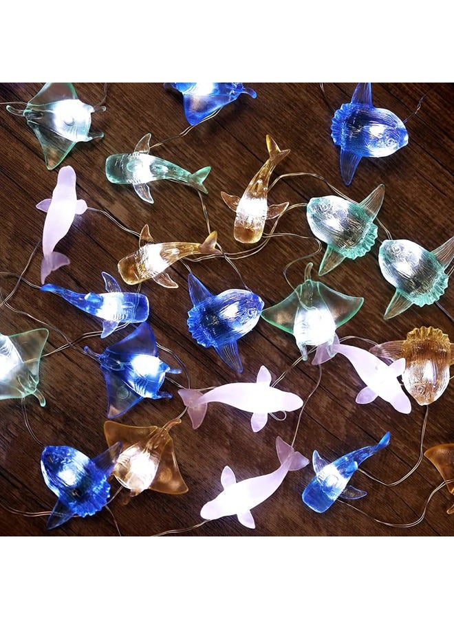 JASHIKA Ocean Themed Marine Life Fairy String Lights, Nautical Décor Beluga Manta Ray Sunfish Whale Shark Cute Decorative Lights USB Operated 30 LEDs 10ft for Bedroom Christmas Tree Ornaments Holiday Party - Image 1