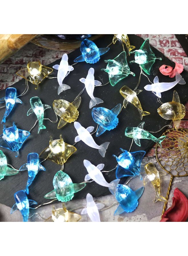 JASHIKA Ocean Themed Marine Life Fairy String Lights, Nautical Décor Beluga Manta Ray Sunfish Whale Shark Cute Decorative Lights USB Operated 30 LEDs 10ft for Bedroom Christmas Tree Ornaments Holiday Party - Image 2