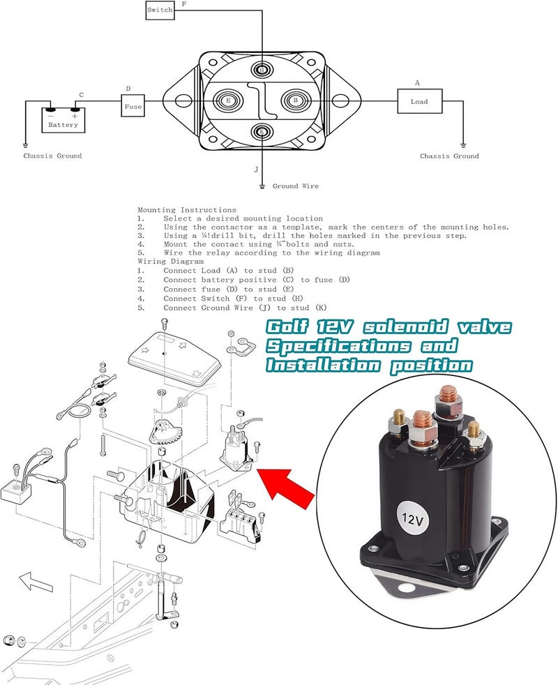 Viefow 12V Club Car Starter Solenoid,Gas Golf Cart Solenoid Fits Club Car 1984-Up DS/04+ Precedent Gas Solenoid Clubcar Replaces Part Number:1012275, 1013609, 435-154,1012275 - Image 4