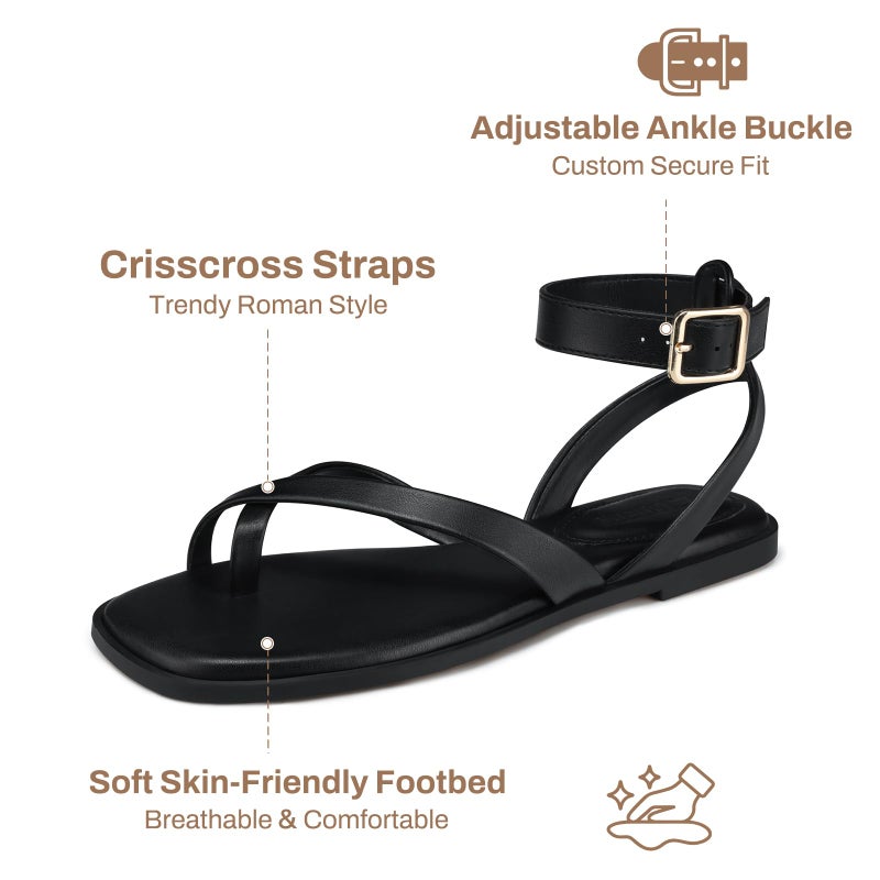 TEMOFON Flat Sandals for Women Dressy: Comfortable Open Toe Sandals Summer Casual Shoes Black Size 8 - Image 4