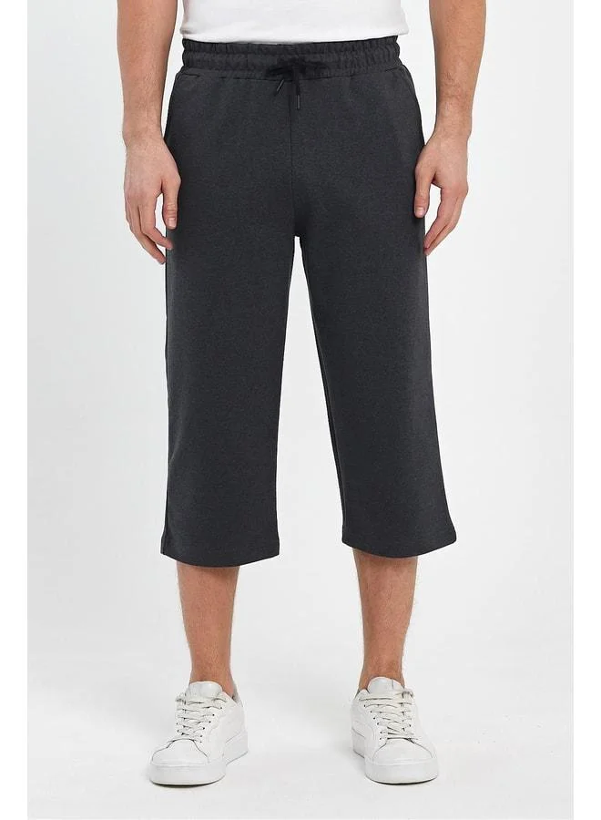 Men's Anthracite Bermuda Capri Long Shorts with Side Pockets and Adjustable Elastic Waist.