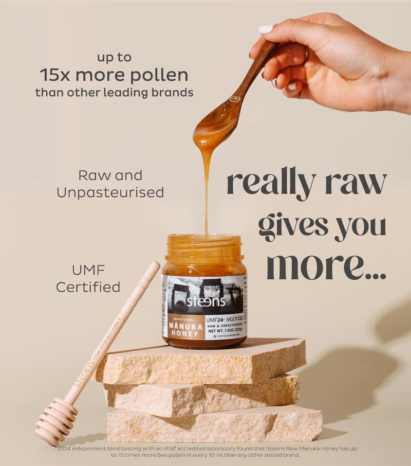 Steens Manuka Honey - UMF 24+ and MGO 1122+ - Pure & Raw 100% Certified Manuka Honey - 7.9 oz - Image 3