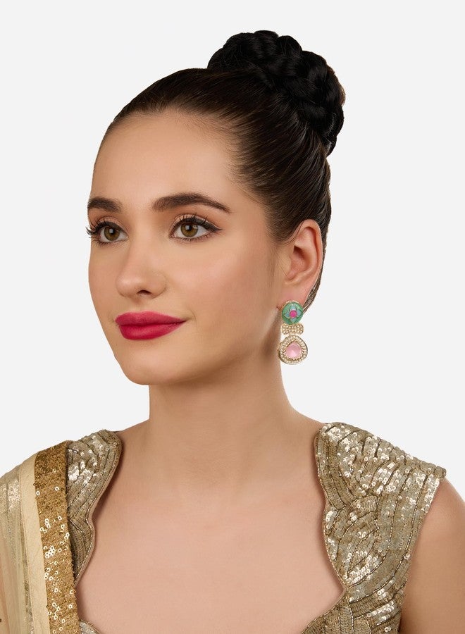 Zaveri Pearls أقراط متدلية من اللؤلؤ متعدد الألوان بتقنية ميناكاري مرصعة بأحجار لامعة وألماس نمساوي للنساء - ZPFK18900 - Image 5