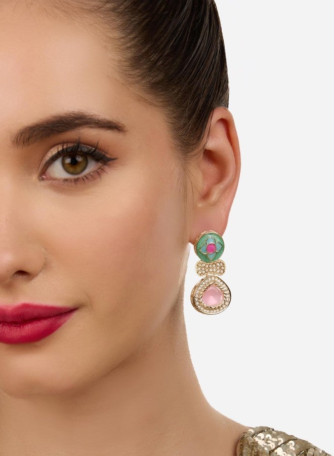 Zaveri Pearls أقراط متدلية من اللؤلؤ متعدد الألوان بتقنية ميناكاري مرصعة بأحجار لامعة وألماس نمساوي للنساء - ZPFK18900 - Image 3