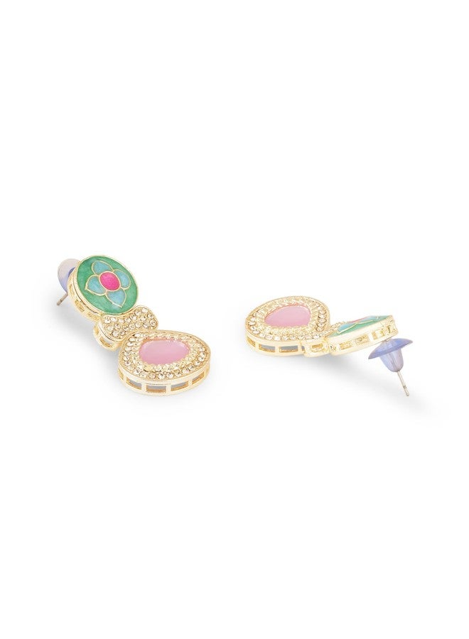 Zaveri Pearls أقراط متدلية من اللؤلؤ متعدد الألوان بتقنية ميناكاري مرصعة بأحجار لامعة وألماس نمساوي للنساء - ZPFK18900 - Image 4