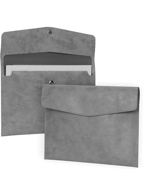 File Folder, PU Leather A4 Document Holder File Organizer Filing Envelope Portfolio Case Tablet Sleeve with Magnetic Snap Closure for Home School Office Stationery (Grey)