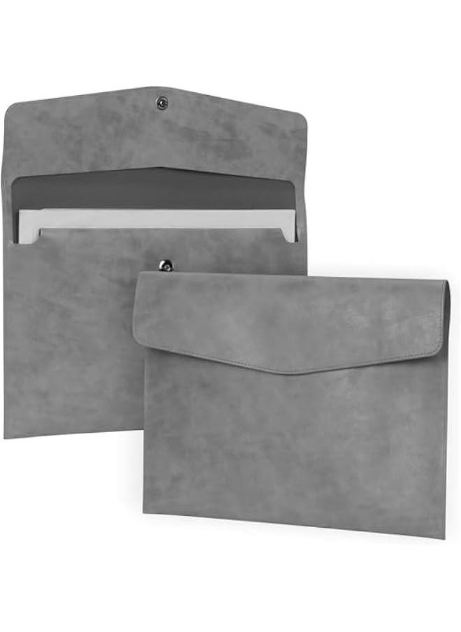 HOOKOR File Folder, PU Leather A4 Document Holder File Organizer Filing Envelope Portfolio Case Tablet Sleeve with Magnetic Snap Closure for Home School Office Stationery (Grey)  - Image 1