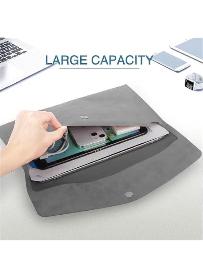 HOOKOR File Folder, PU Leather A4 Document Holder File Organizer Filing Envelope Portfolio Case Tablet Sleeve with Magnetic Snap Closure for Home School Office Stationery (Grey)  - Image 3