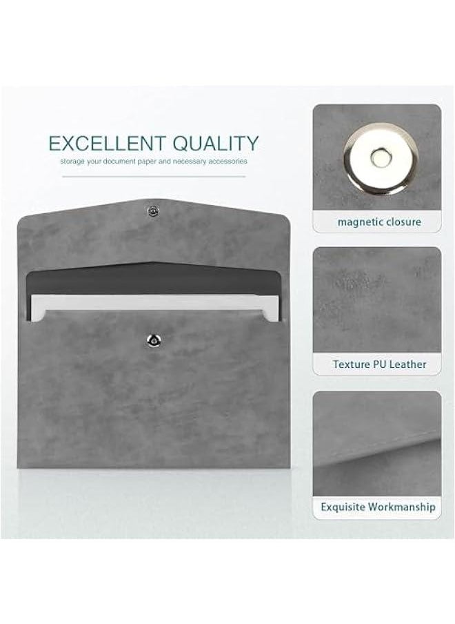 HOOKOR File Folder, PU Leather A4 Document Holder File Organizer Filing Envelope Portfolio Case Tablet Sleeve with Magnetic Snap Closure for Home School Office Stationery (Grey)  - Image 4