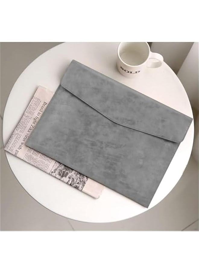 File Folder, PU Leather A4 Document Holder File Organizer Filing Envelope Portfolio Case Tablet Sleeve with Magnetic Snap Closure for Home School Office Stationery (Grey)