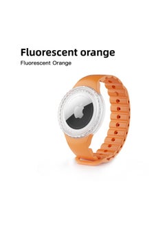 Applicable Children's Strap Airtag Protective Case Waterproof Adjustable Silicone For Apple Tracker Storage Box Case-Color:Fluorescent Orange-Applicable Models:AirTag