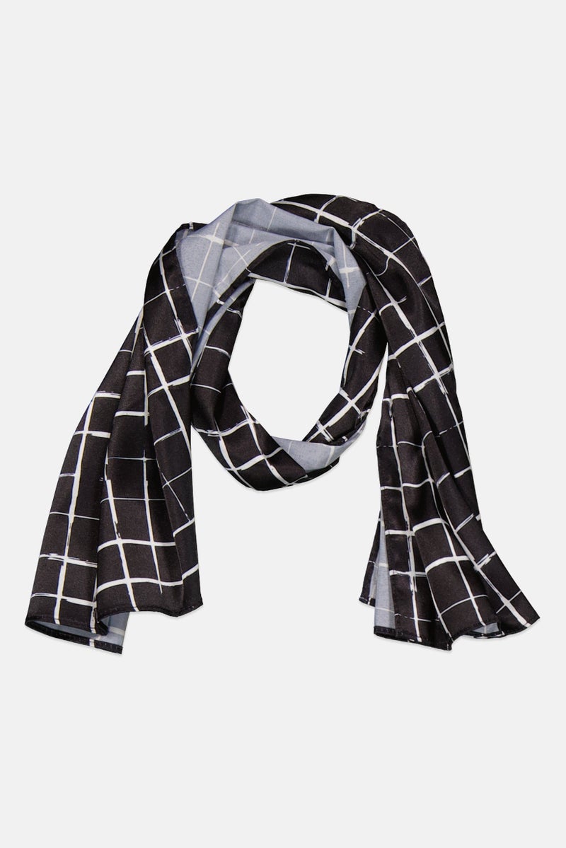 Goody Women Grid Print Hair Scarf 35 H x 90 L cm, Black  - Image 1