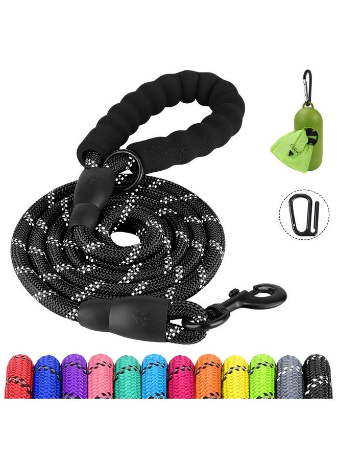 Joytale 6/5/4 FT Leashes for Large Medium Breed Dogs, Heavy Duty Nylon Braided Rope Dog Leash, Comfortable Padded Handle Strong Leashes with Poop Bags and Dispenser, Black, 5'×1/2'' - Image 1