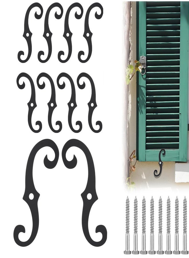 Rainmae 8 Pack S Style Shutter Dogs Hardware, 6.3 Inches Decorative Shutter Dog Holders with Screws, External Shutters Tieback for Exterior Decorative Shutters, Black - Image 1