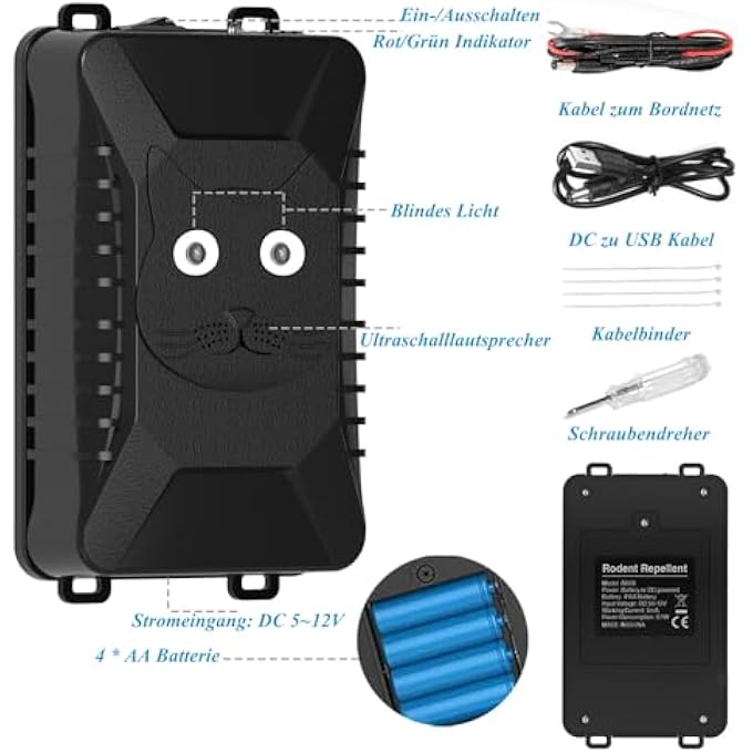 rayihni Marten deterrent car, effective ultrasonic marten repellent with flashing light, marten deterrent connection USB or battery operated, marten protection for engine compartment, car, attic, home, garden - Image 3
