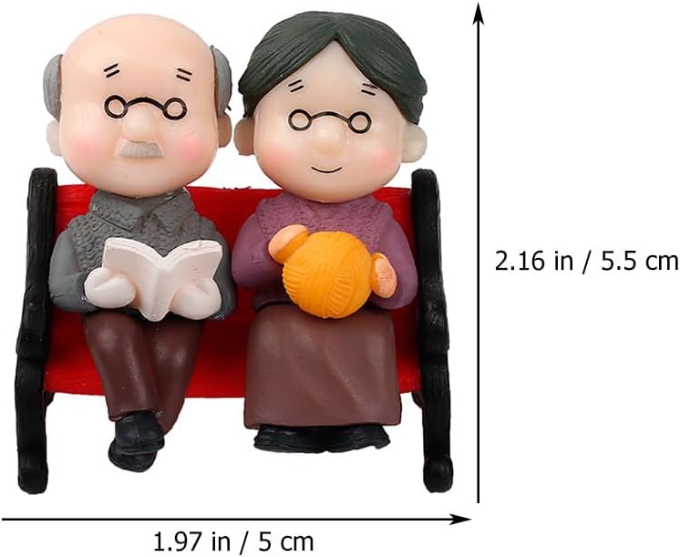 Garneck 2 Sets of Car Decorative Ornaments Grandpa Grandma Decoration Miniature Bench Statue Of An Elderly Couple View Decorations Rustic Older Couple Figures Interior Jewellery Accessories PVC - Image 2