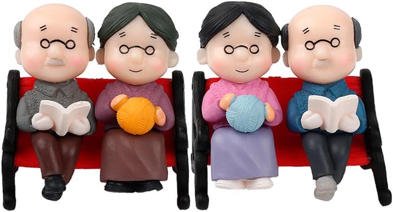 Garneck 2 Sets of Car Decorative Ornaments Grandpa Grandma Decoration Miniature Bench Statue Of An Elderly Couple View Decorations Rustic Older Couple Figures Interior Jewellery Accessories PVC - Image 1