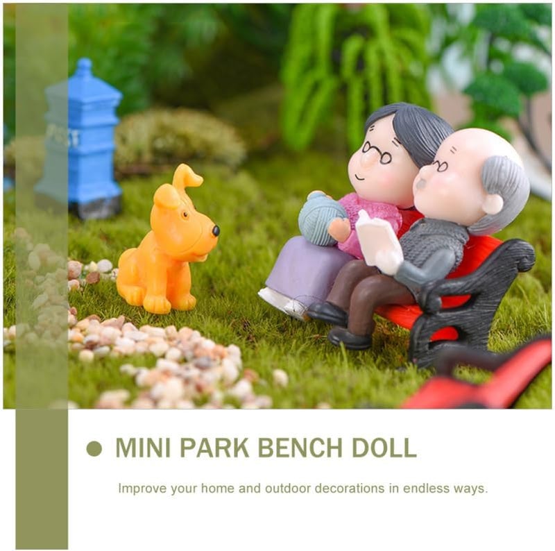 Garneck 2 Sets of Car Decorative Ornaments Grandpa Grandma Decoration Miniature Bench Statue Of An Elderly Couple View Decorations Rustic Older Couple Figures Interior Jewellery Accessories PVC - Image 4